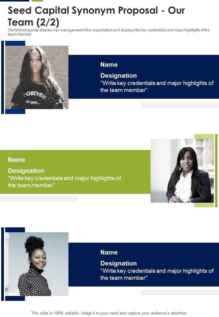 Seed Capital Synonym Proposal Our Team One Pager Sample Example Document