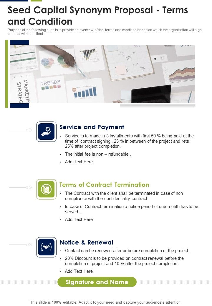 Seed Capital Synonym Proposal Terms And Condition One Pager Sample Example Document Slide01