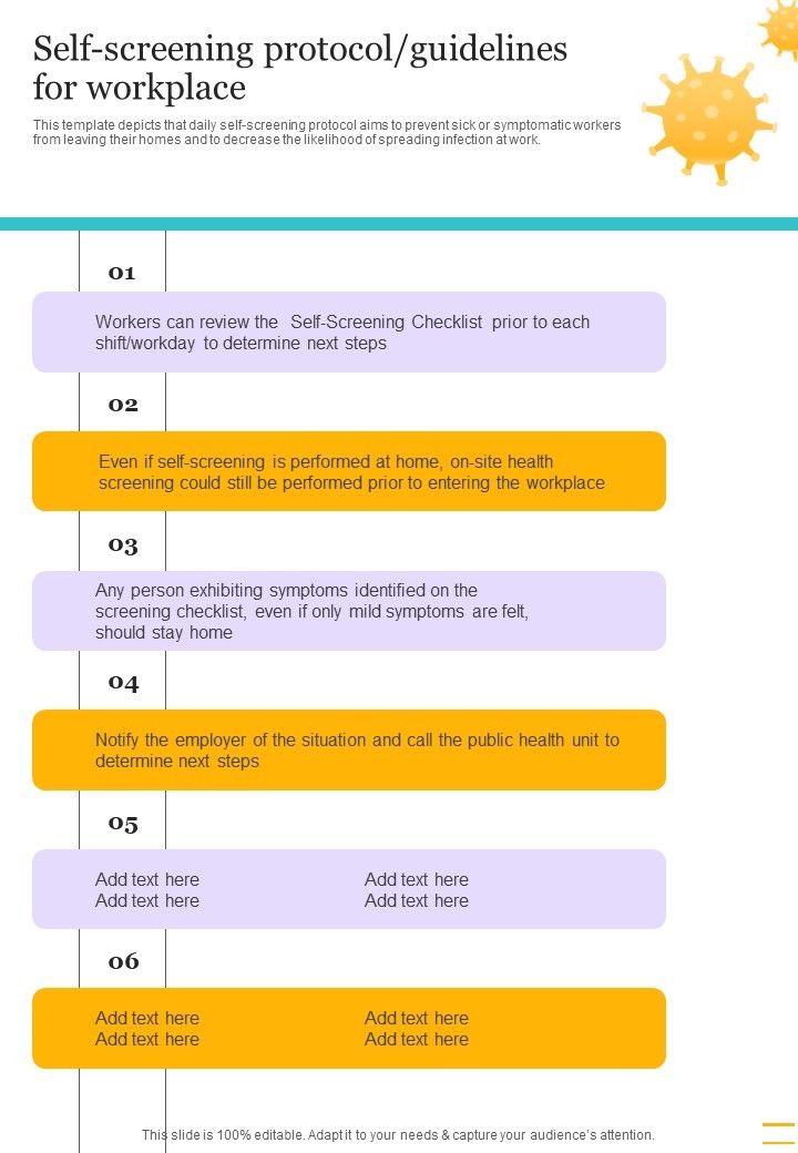 Self_Screening_Protocol_Guidelines_For_Workplace_Post_COVID_Business_Strategy_Framework_One_Pager_Sample_Example_Document_Slide_1.jpg