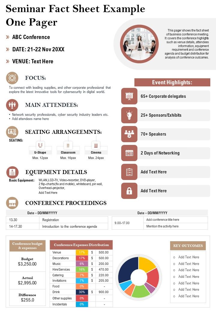 Seminar Fact Sheet Example One Pager PDF Document PPT Template Slide01