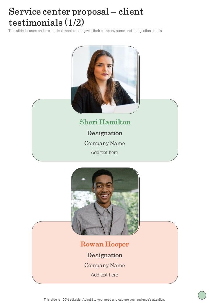 Service Center Proposal Client Testimonials One Pager Sample Example Document Slide01