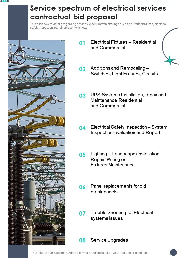 Service Spectrum Of Electrical Services Contractual Bid Proposal One Pager Sample Example Document Slide01