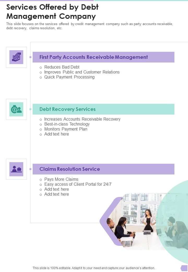 Services Offered By Debt Management Company One Pager Sample Example Document Slide01