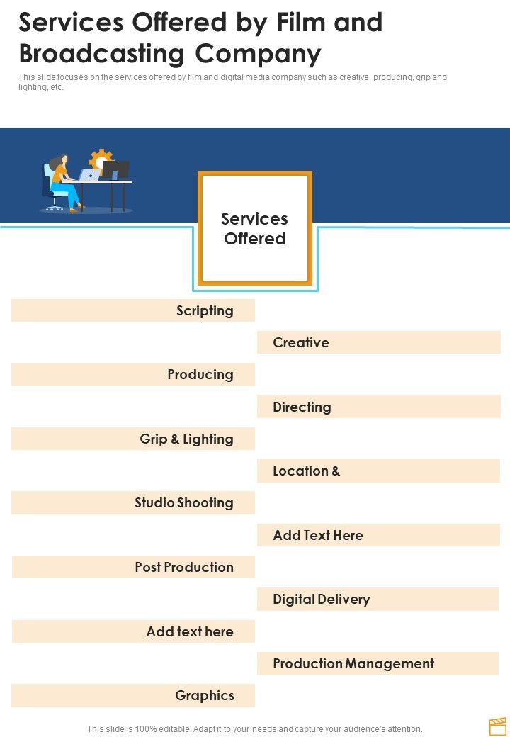 Services Offered By Film And Broadcasting Company One Pager Sample Example Document Slide01