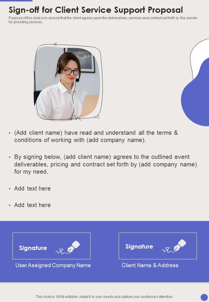 Sign Off For Client Service Support Proposal One Pager Sample Example Document Slide01