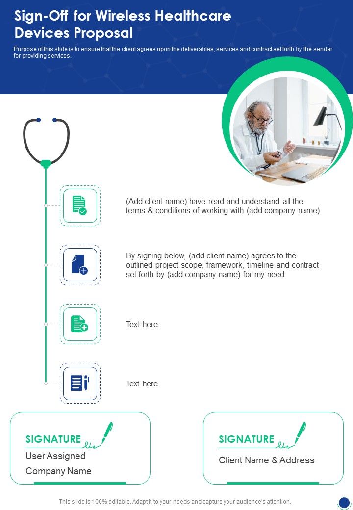 Sign Off For Wireless Healthcare Devices Proposal One Pager Sample Example Document Slide01