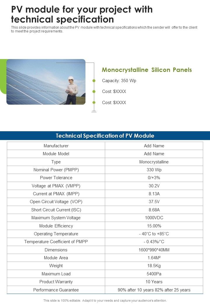 Solar Energy System Sales And Setup Pv Module For Your Project One Pager Sample Example Document Slide01