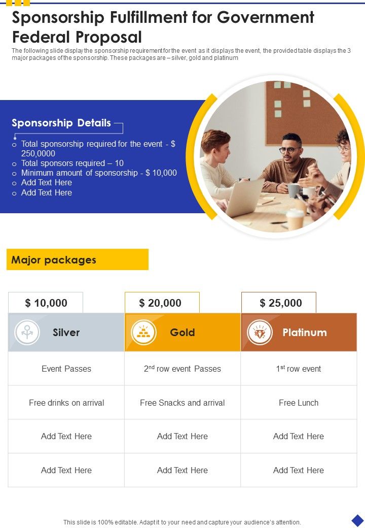 Sponsorship Fulfillment For Government Federal Proposal One Pager Sample Example Document Slide01