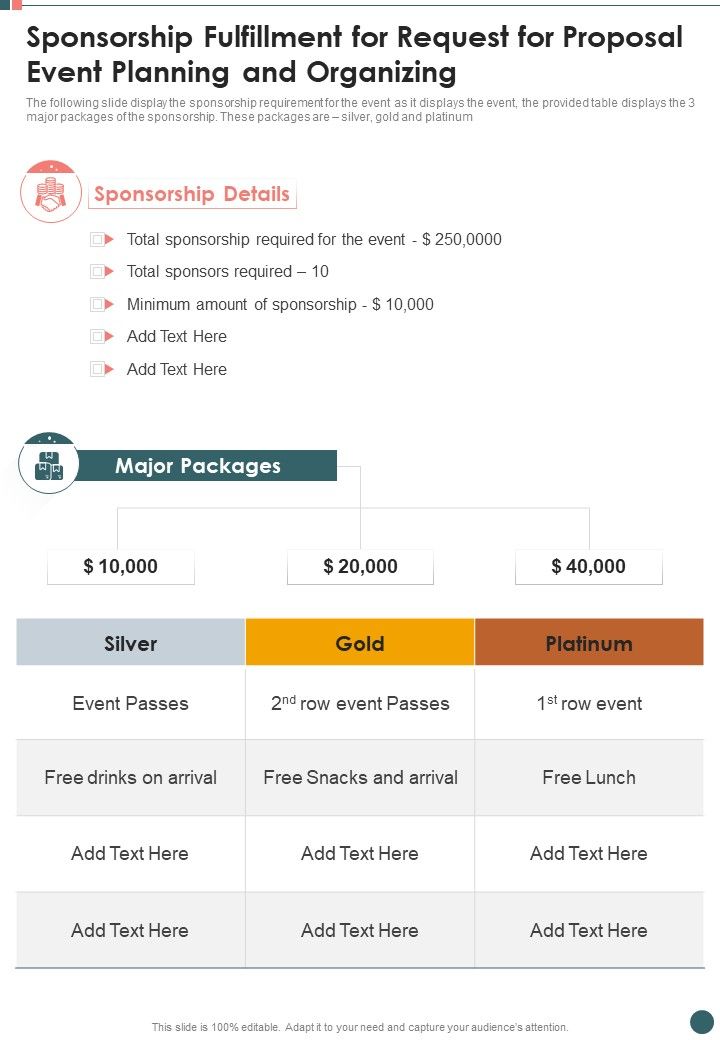 Sponsorship Fulfillment For Request For Proposal Event Planning And Organizing One Pager Sample Example Document Slide01