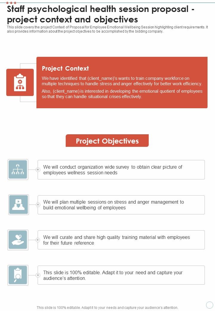 Staff Psychological Health Session Proposal Project Context And Objectives One Pager Sample Example Document Slide01