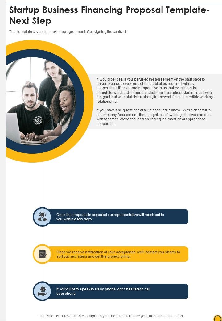 Startup Business Financing Proposal Template Next Step One Pager Sample Example Document Slide01