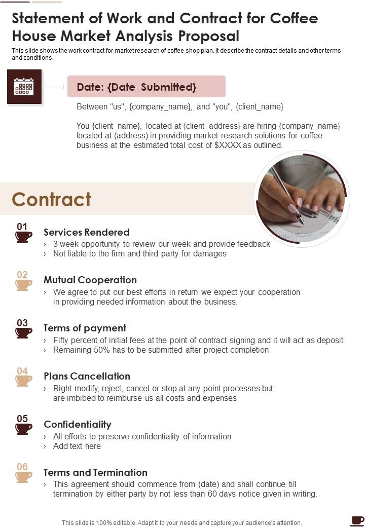 Statement Of Work And Contract For Coffee House Market Analysis Proposal One Pager Sample Example Document Slide01