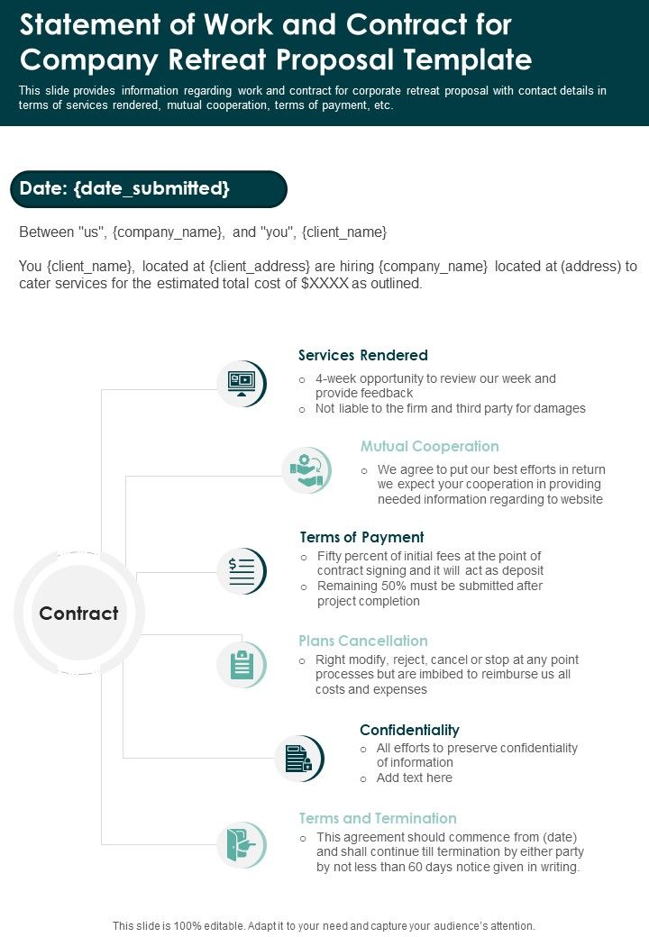 Statement Of Work And Contract For Company Retreat Template One Pager Sample Example Document Slide01