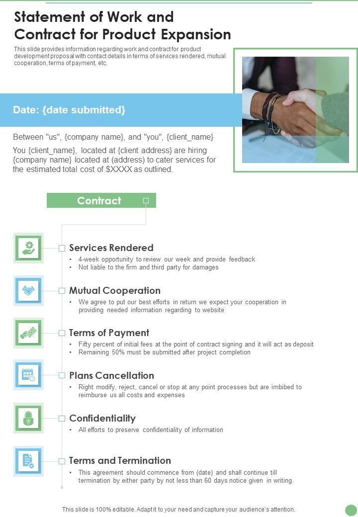 Statement Of Work And Contract For Product Expansion One Pager Sample Example Document Slide01