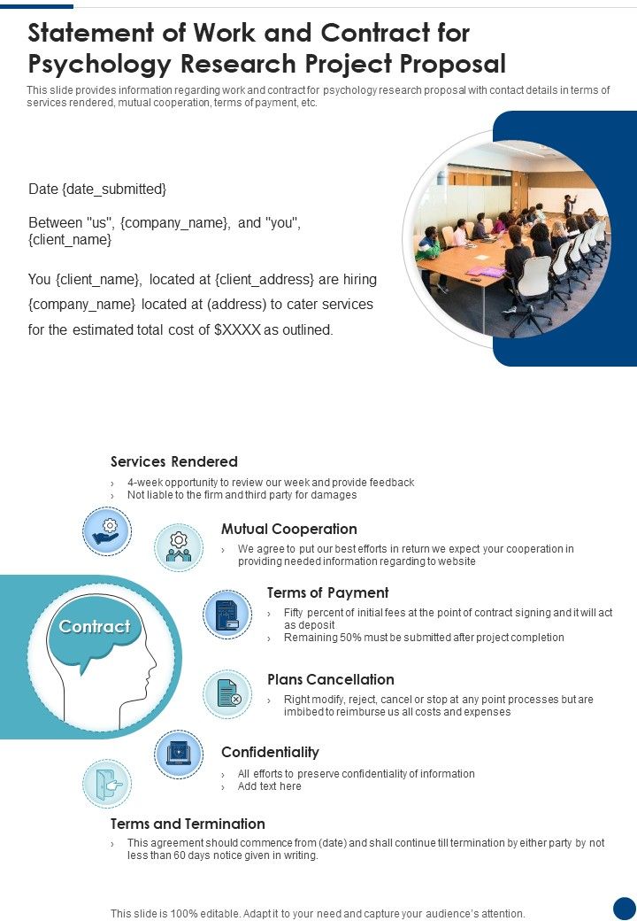Statement Of Work And Contract For Psychology Research Project Proposal One Pager Sample Example Document Slide01