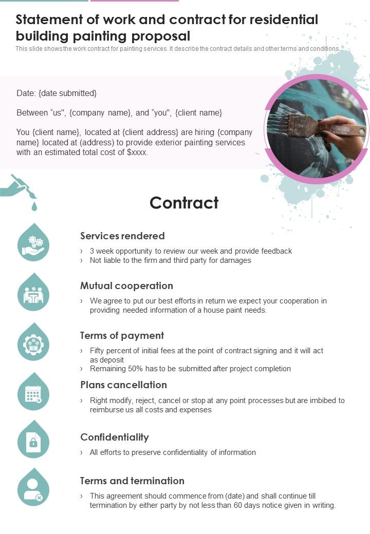 Statement Of Work And Contract For Residential Building Painting One Pager Sample Example Document Slide01
