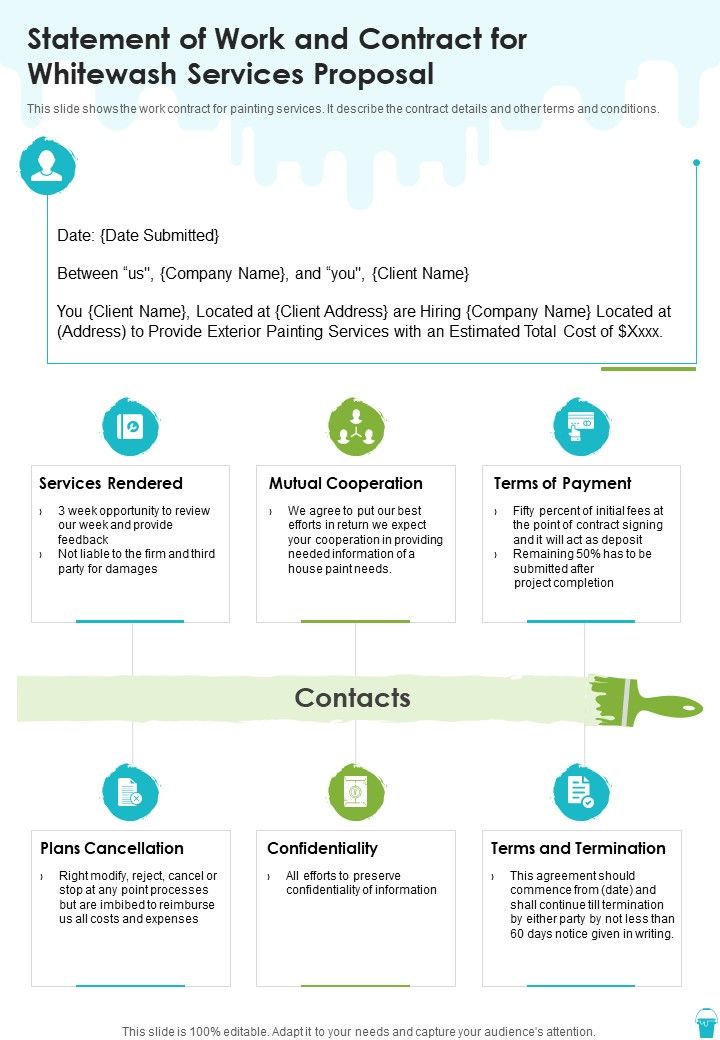Statement Of Work And Contract For Whitewash Services Proposal One Pager Sample Example Document Slide01