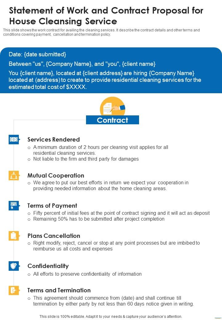 Statement Of Work And Contract Proposal For House Cleansing Service One Pager Sample Example Document Slide01