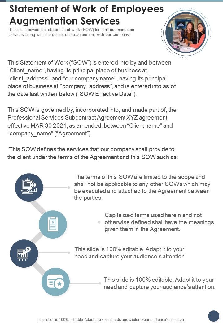 Statement Of Work Of Employees Augmentation Services One Pager Sample Example Document Slide01