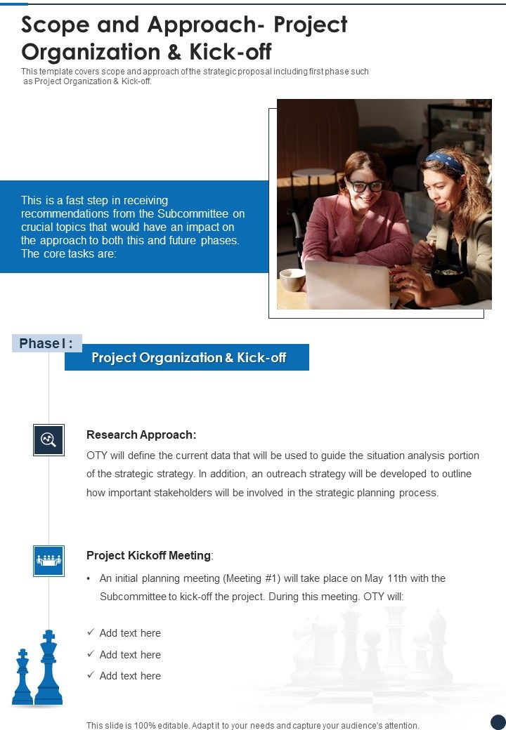 Strategic Plan Sample Scope And Approach Project Organization And Kick Off One Pager Sample Example Document Slide01