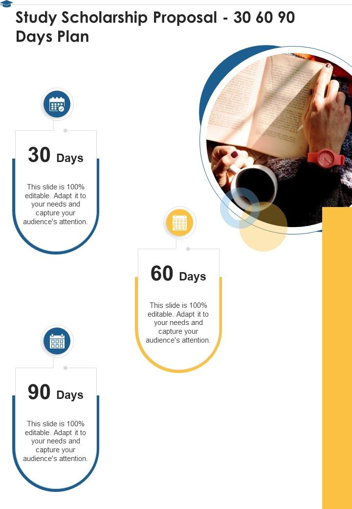 Study Scholarship Proposal 30 60 90 Days Plan One Pager Sample Example Document Slide01