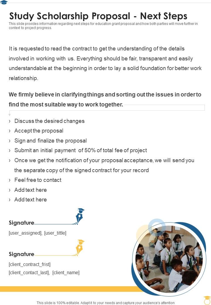 Study Scholarship Proposal Next Steps One Pager Sample Example Document Slide01