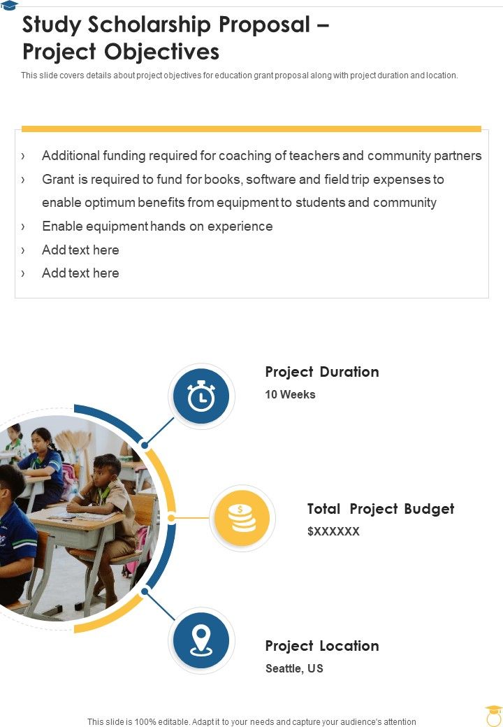 Study Scholarship Proposal Project Objectives One Pager Sample Example Document Slide01