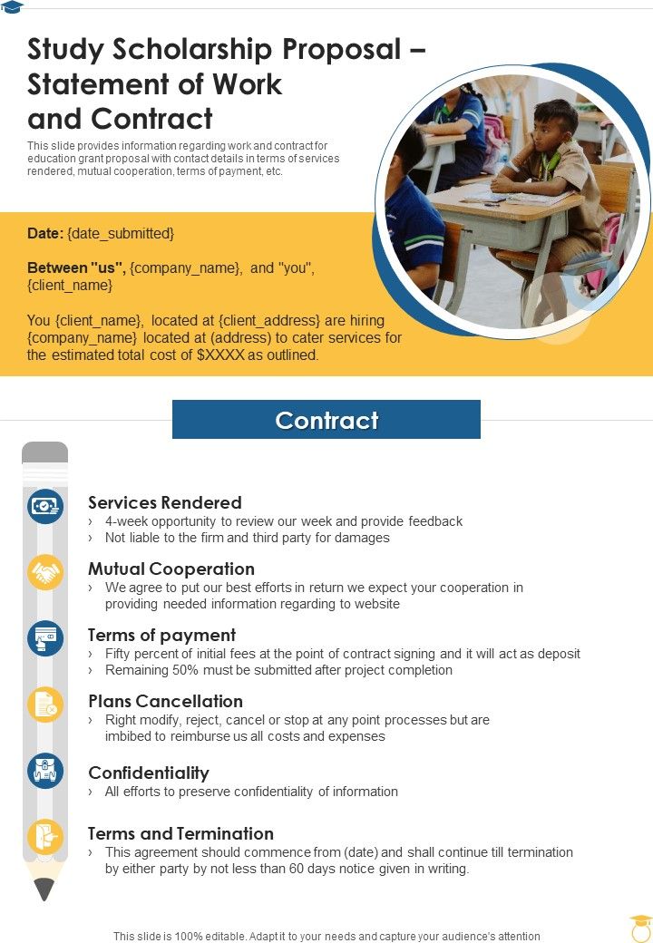 Study Scholarship Proposal Statement Of Work And Contract One Pager Sample Example Document Slide01