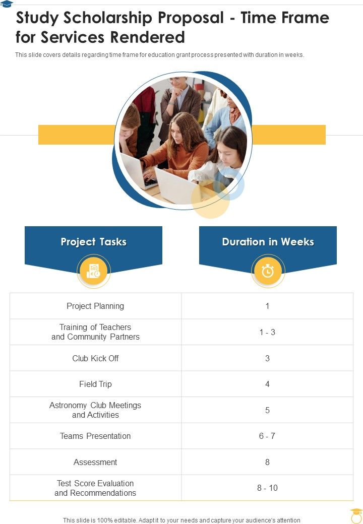 Study Scholarship Proposal Time Frame For Services Rendered One Pager Sample Example Document Slide01