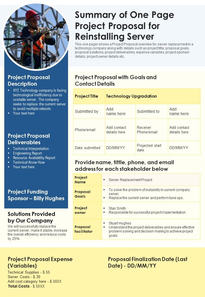 Summary_Of_One_Page_Project_Proposal_For_Reinstalling_Server_PDF_Document_PPT_Template_Slide_1.jpg