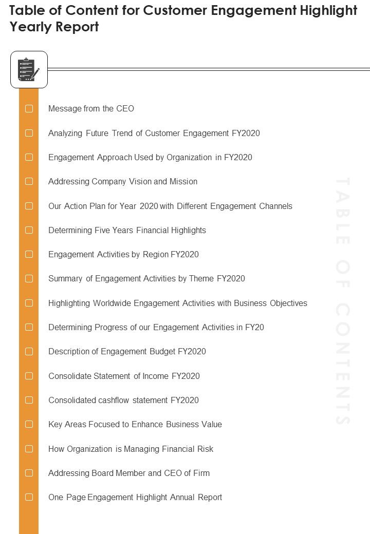 Table_Of_Content_For_Customer_Engagement_Highlight_Yearly_Report_One_Pager_Documents_Slide_1.jpg