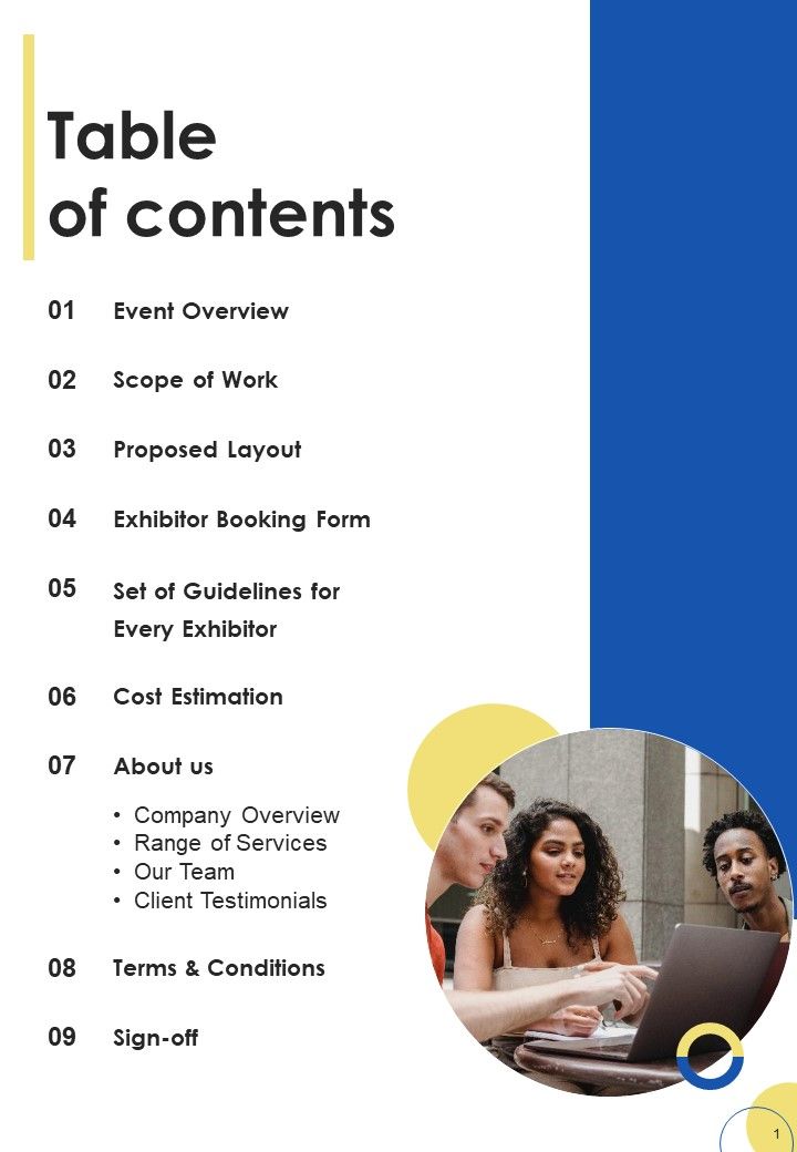 Table_Of_Contents_Contractors_Bid_Proposal_For_Organizing_Exhibitions_One_Pager_Sample_Example_Document_Slide_1.jpg