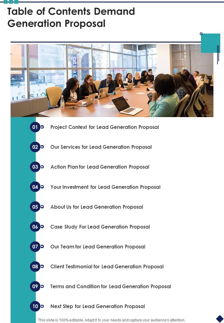 Table Of Contents Demand Generation Proposal One Pager Sample Example Document Slide01