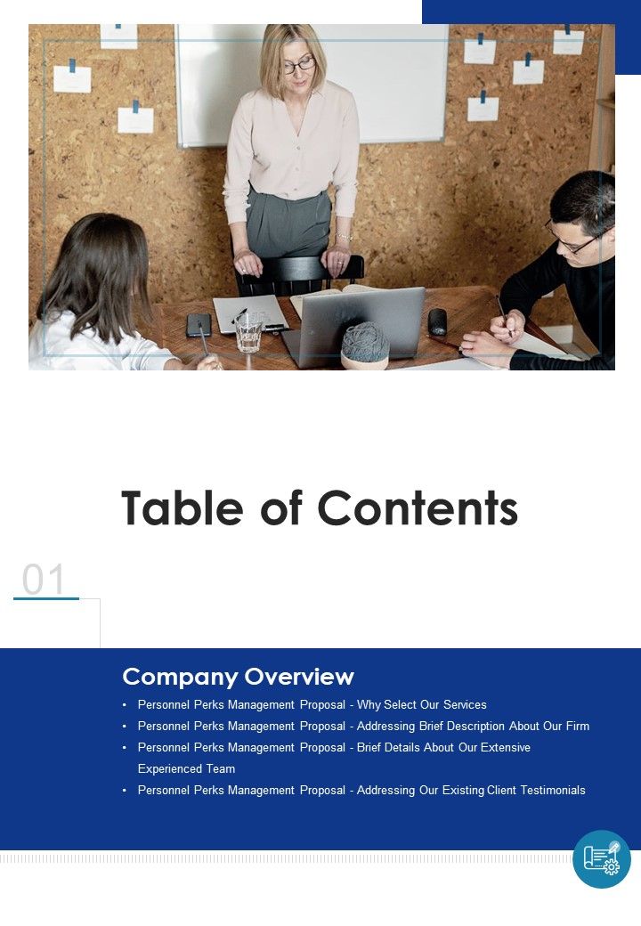 Table Of Contents Employee Benefits Management Proposal One Pager Sample Example Document Slide01