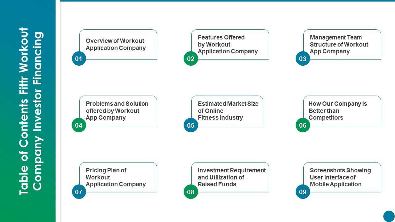 Table_Of_Contents_Fittr_Workout_Company_Investor_Financing_Ppt_PowerPoint_Presentation_Layouts_Examples_PDF_Slide_1.jpg
