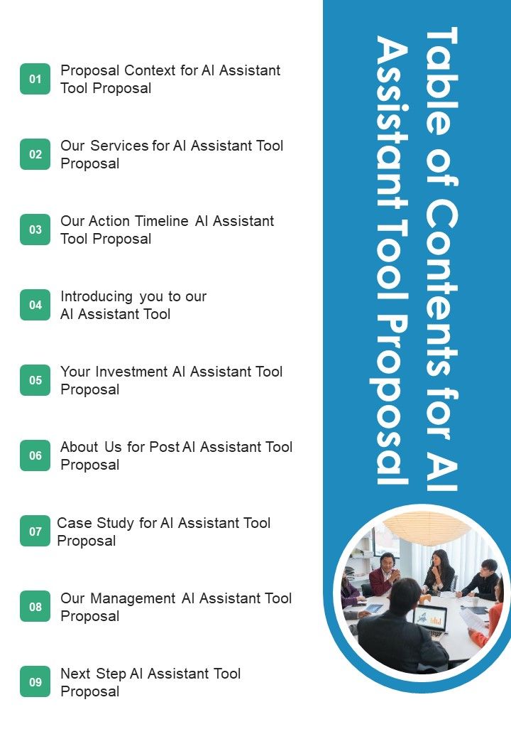 Table Of Contents For AI Assistant Tool Proposal One Pager Sample Example Document Slide01