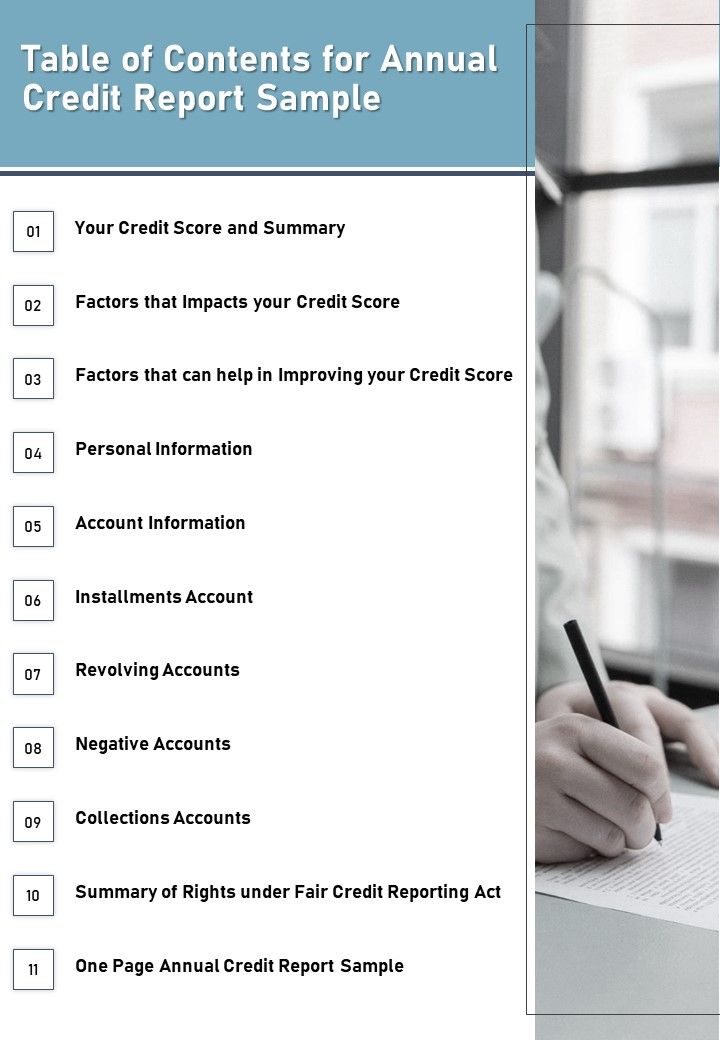 Table_Of_Contents_For_Annual_Credit_Report_Sample_One_Pager_Documents_Slide_1.jpg