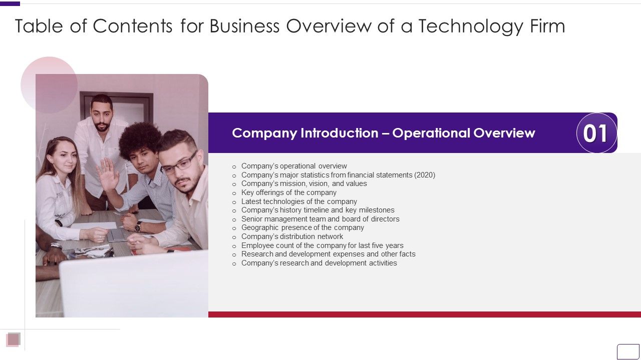 Table_Of_Contents_For_Business_Overview_Of_A_Technology_Firm_Network_Summary_PDF_Slide_1.jpg