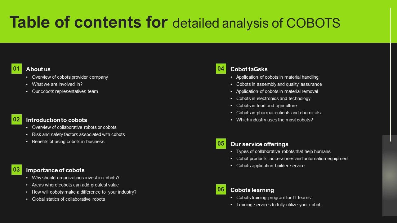 Table_Of_Contents_For_Detailed_Analysis_Of_COBOTS_Structure_PDF_Slide_1.jpg