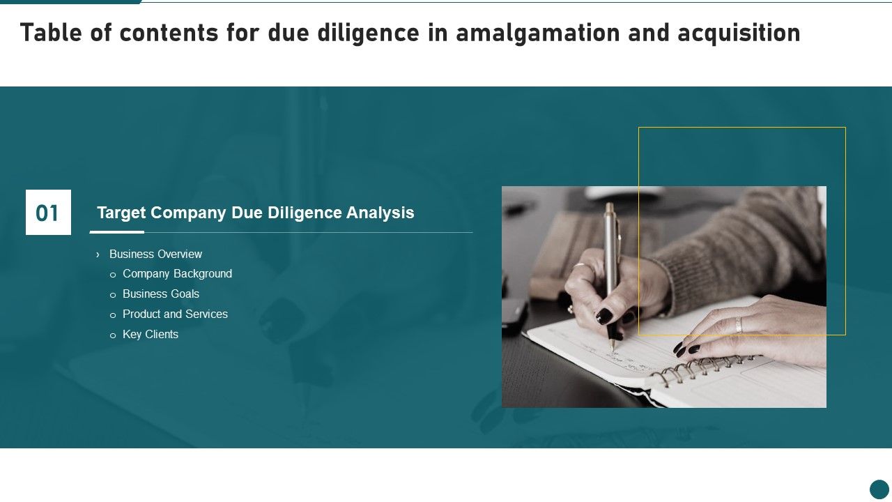Table_Of_Contents_For_Due_Diligence_In_Amalgamation_And_Acquisition_Goals_Ideas_PDF_Slide_1.jpg