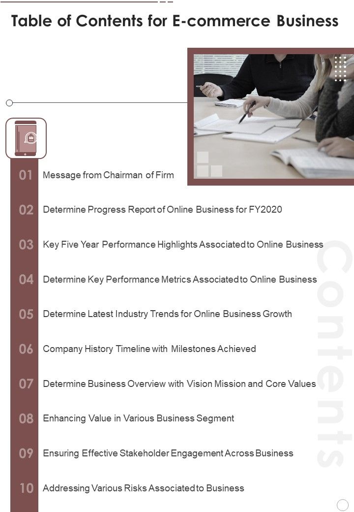Table Of Contents For Ecommerce Business One Pager Documents Slide01