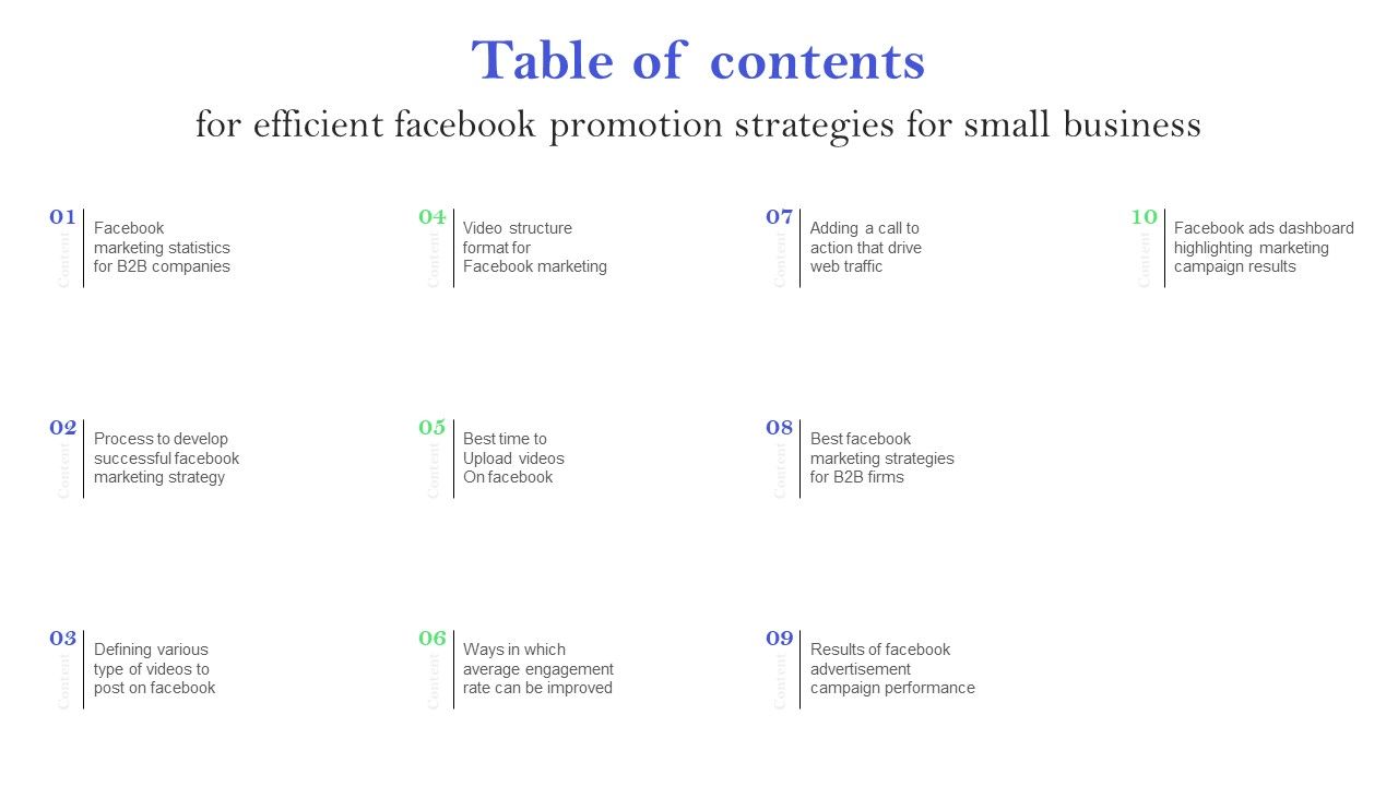 Table_Of_Contents_For_Efficient_Facebook_Promotion_Strategies_For_Small_Business_Elements_PDF_Slide_1.jpg