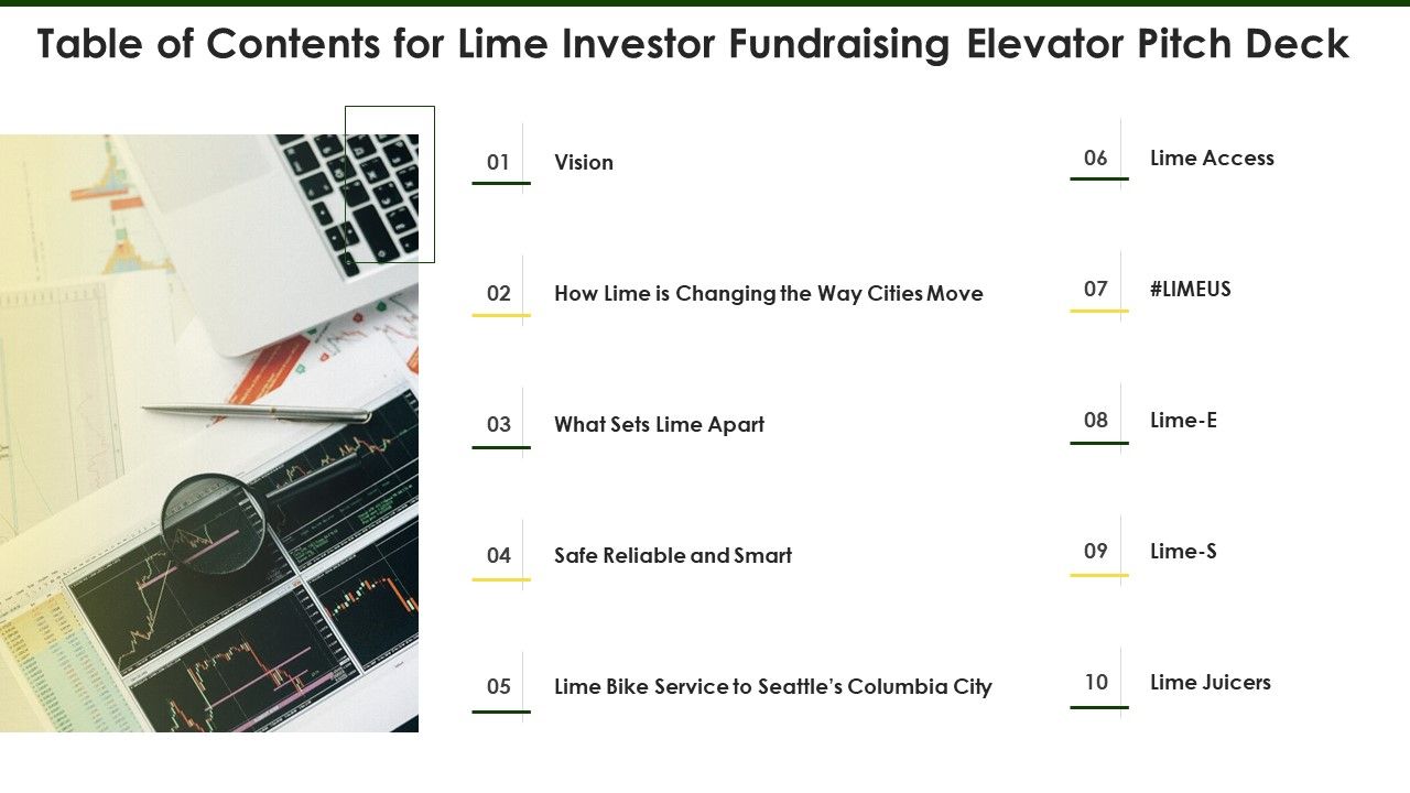 Table_Of_Contents_For_Lime_Investor_Fundraising_Elevator_Pitch_Deck_Ppt_Slides_Topics_PDF_Slide_1.jpg