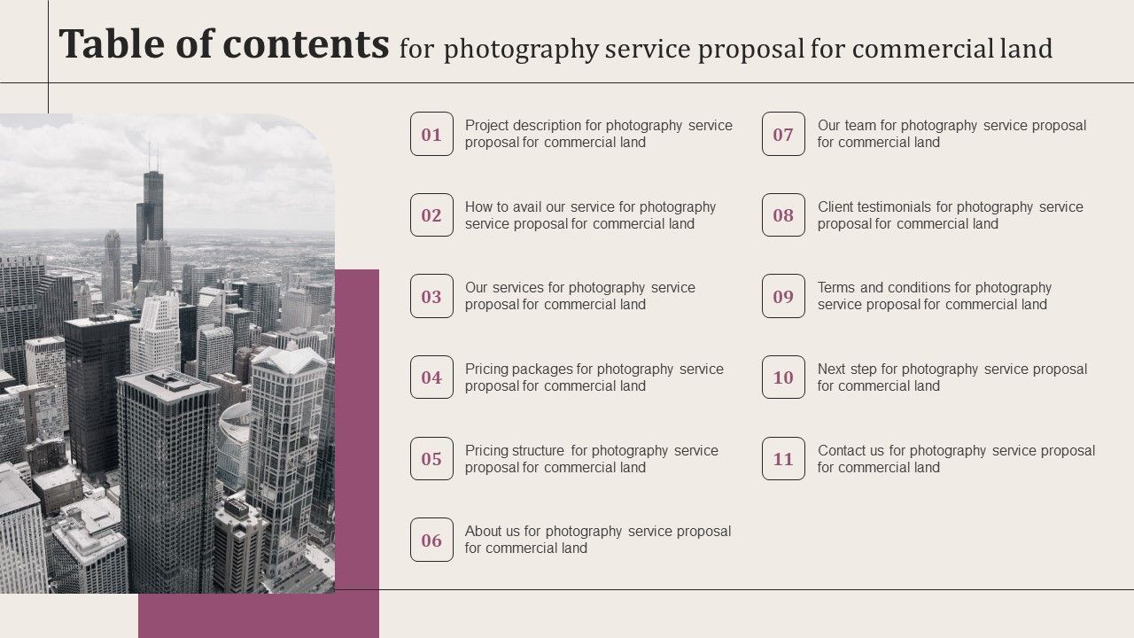 Table_Of_Contents_For_Photography_Service_Proposal_For_Commercial_Land_Elements_PDF_Slide_1.jpg