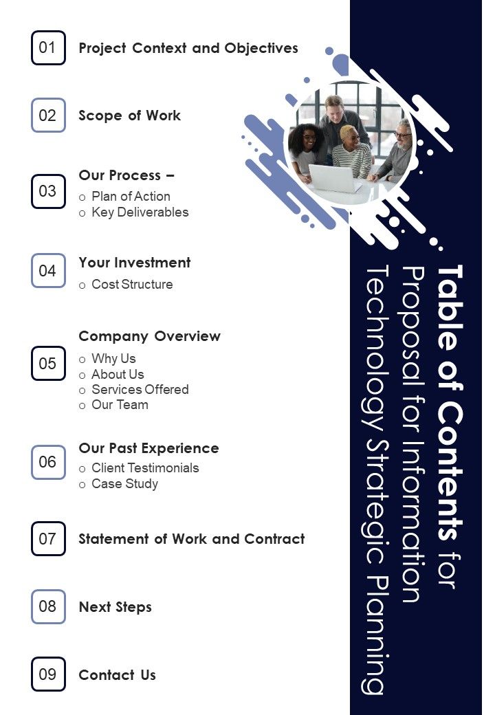 Table Of Contents For Proposal For Information Technology Strategic Planning One Pager Sample Example Document Slide01