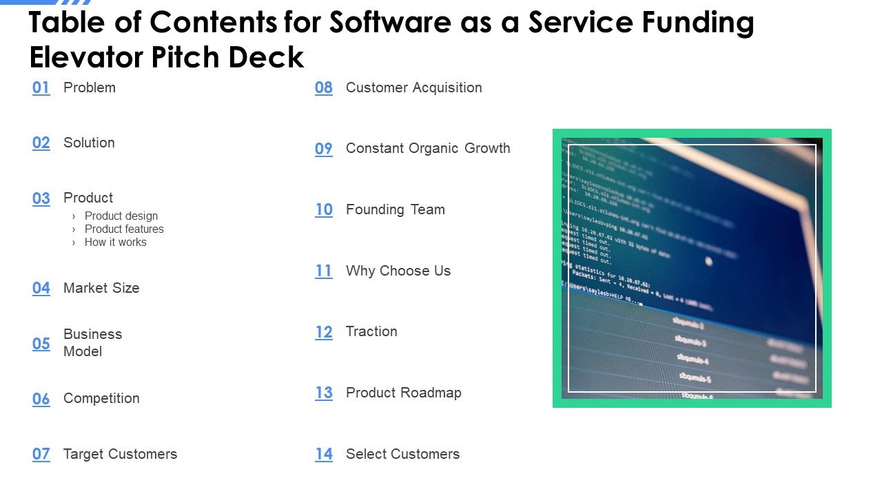 Table_Of_Contents_For_Software_As_A_Service_Funding_Elevator_Pitch_Deck_Ppt_File_Structure_PDF_Slide_1.jpg
