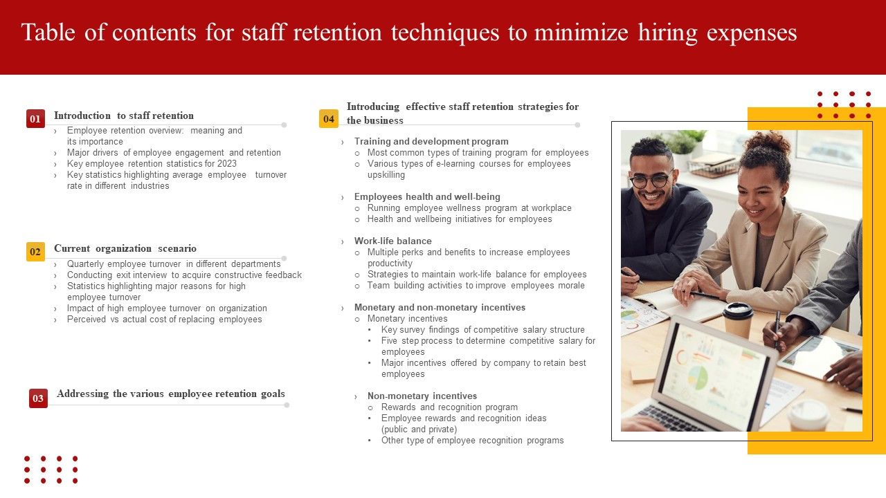 Table_Of_Contents_For_Staff_Retention_Techniques_To_Minimize_Hiring_Expenses_Elements_PDF_Slide_1.jpg
