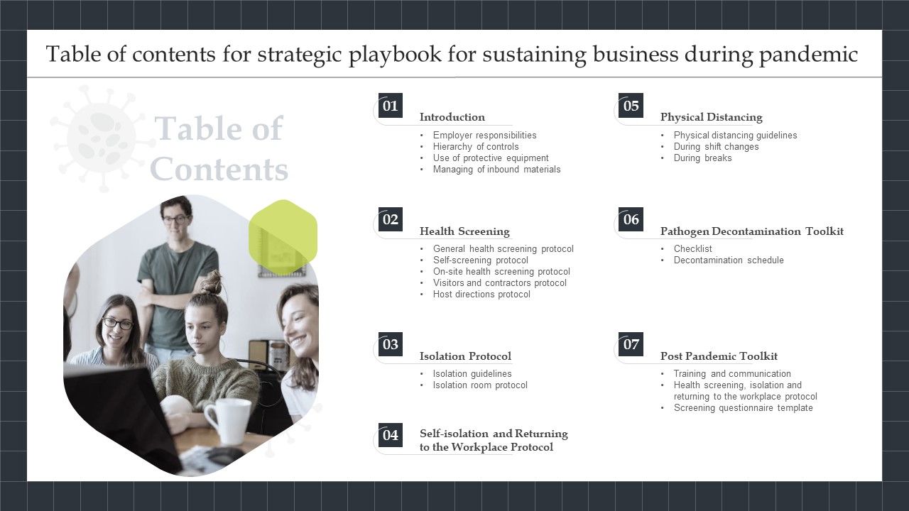 Table_Of_Contents_For_Strategic_Playbook_For_Sustaining_Business_During_Pandemic_Demonstration_PDF_Slide_1.jpg