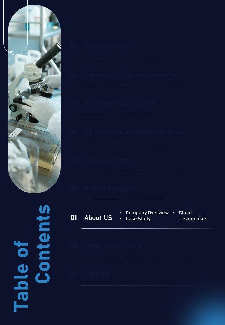 Table Of Contents Genes Science Project Proposal One Pager Sample Example Document Slide01