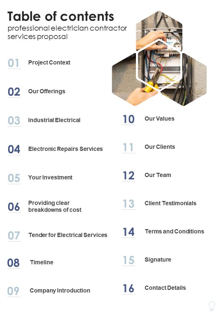 Table_Of_Contents_Professional_Electrician_Contractor_Services_Proposal_One_Pager_Sample_Example_Document_Slide_1.jpg
